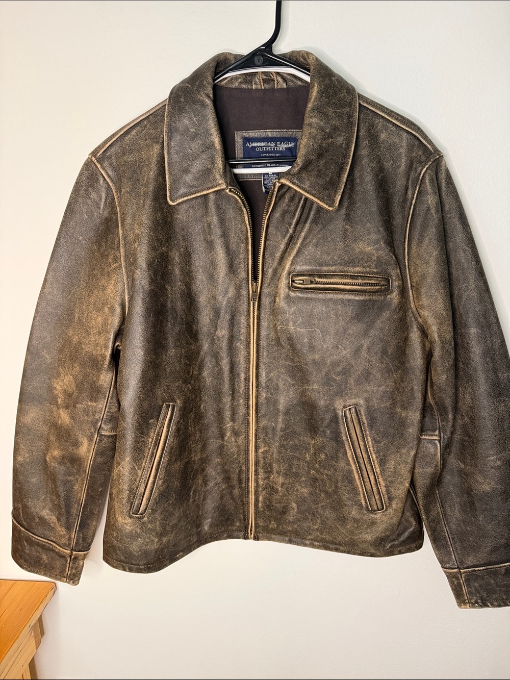 Vintage American Eagle Leather Bomber Jacket Men’s M Distressed Brown Genuine Le